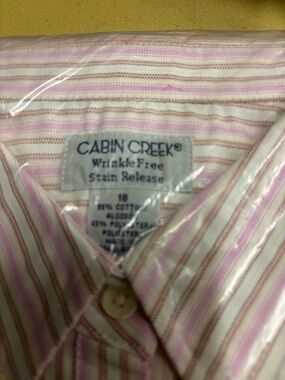Cabin Creek Pink and Tan Striped women’s Button-Down Shirt